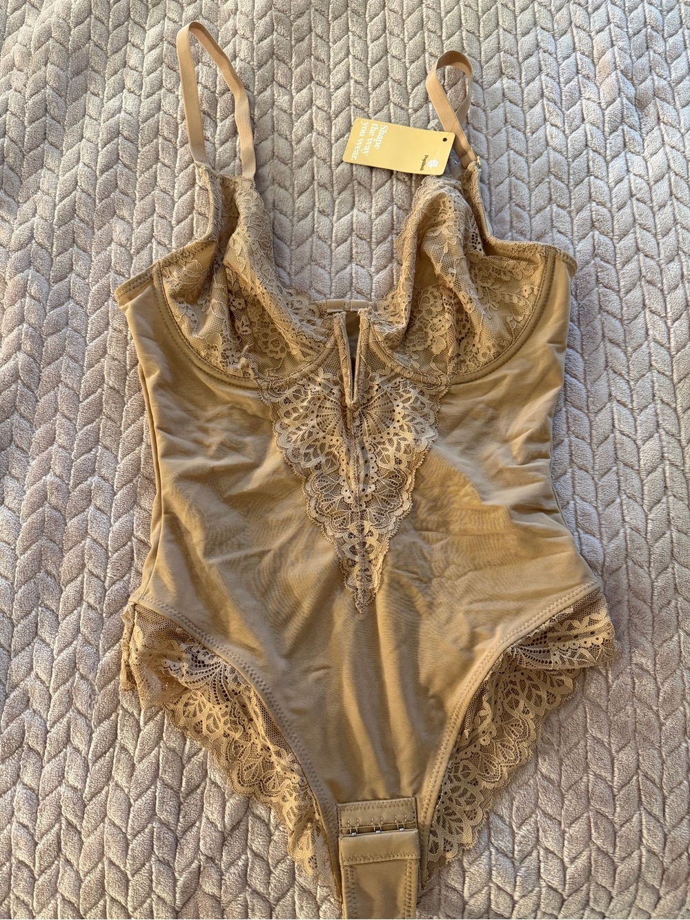 Scalloped Lace Bodysuit in Tan